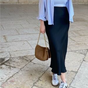 Navy Satin Maxi Skirt